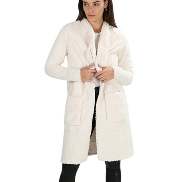 NSF Toni Teddy Faux Fur Long Duster Coat in Ivory Size M - Picture 2 of 14